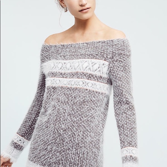 Sleeping On Snow Anthropologie Faroe Off The Shoulder Sweater Small Gray Wool - Picture 4 of 10